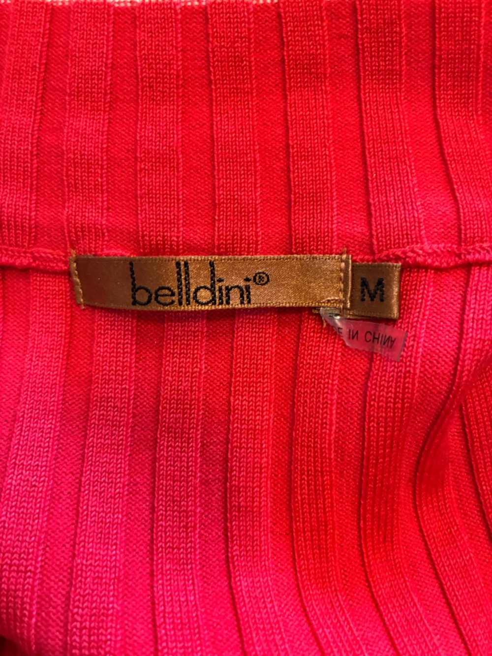 Belldini Coral Knit Cardigan Rhinestone Embellished Zipper White Trim Red Pink - Picture 2 of 10